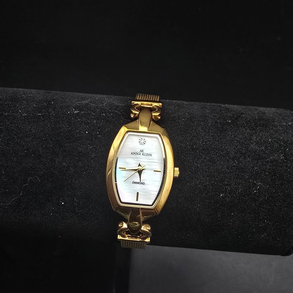 Anne Klein Gold Tone Mesh Watch Quartz WORKS Working